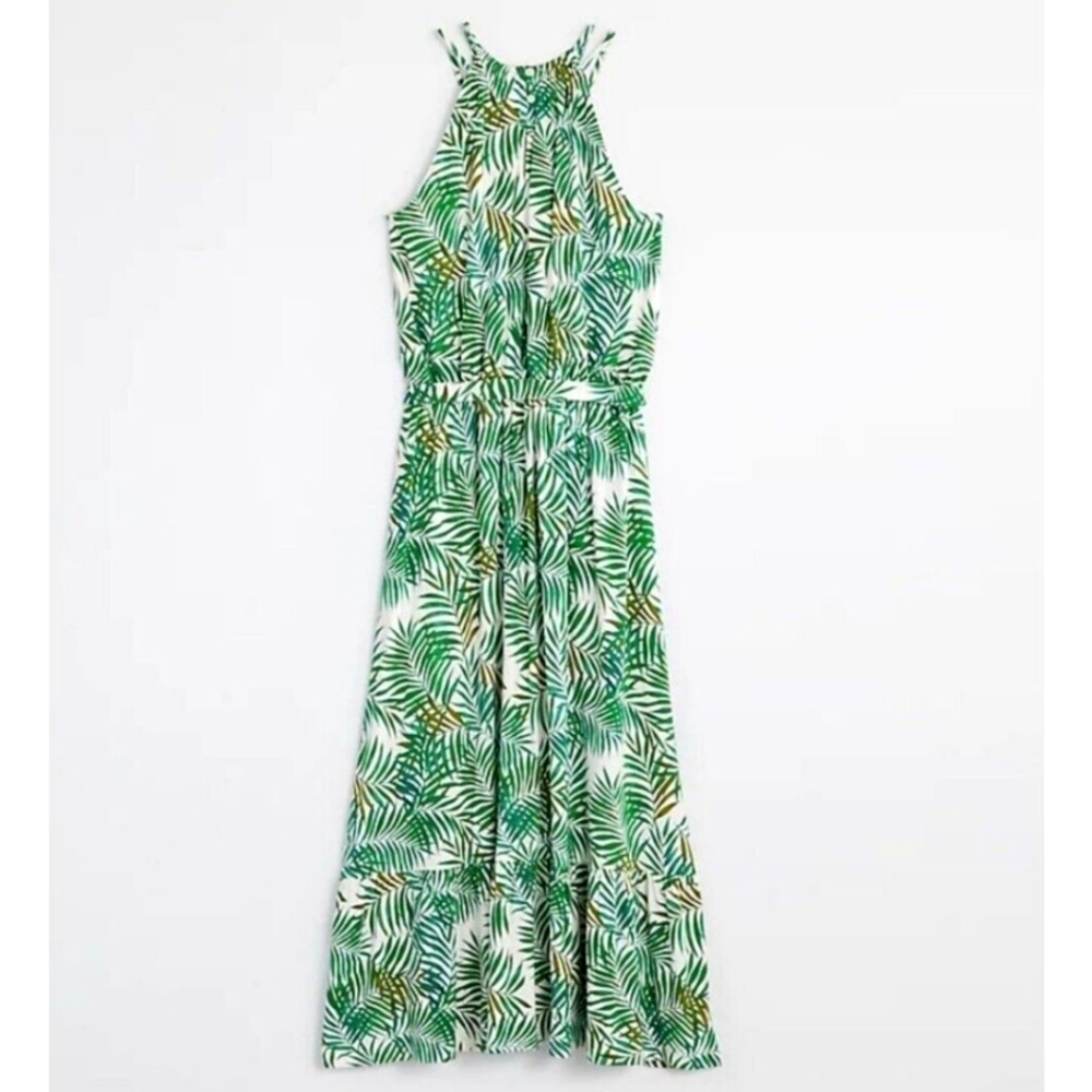 Loft Palm Tropical Flounce Halter Midi Dress